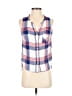 Stoosh 100% Rayon Plaid Blue Sleeveless Button-Down Shirt Size XS - photo 1