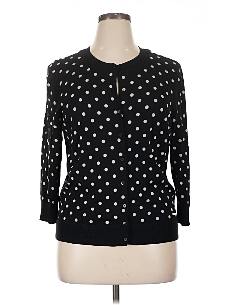 Pre-owned Ellen Tracy 3/4 Sleeve Top Black Polka Dots Pattern Keyhole Neckline Tops