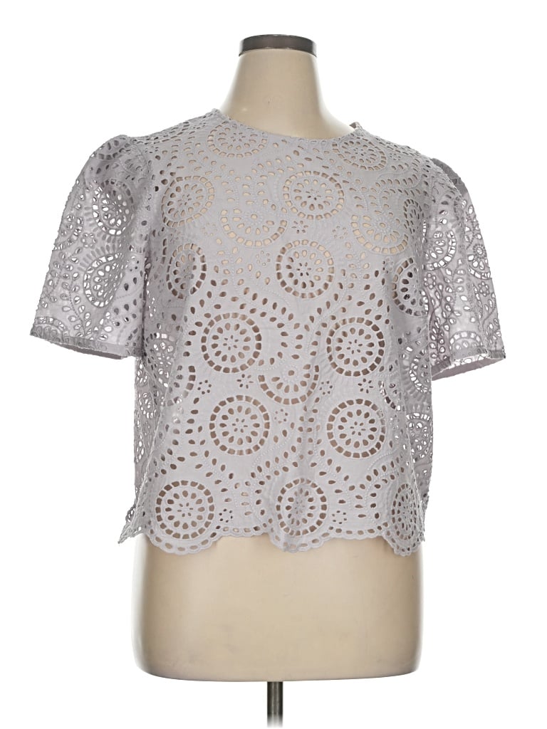 Express Short Sleeve Top Silver Mock Neckline Tops In Metallic