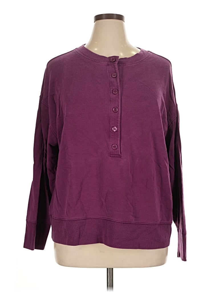 Pre-owned Athleta Long Sleeve Henley Shirt In Burgundy