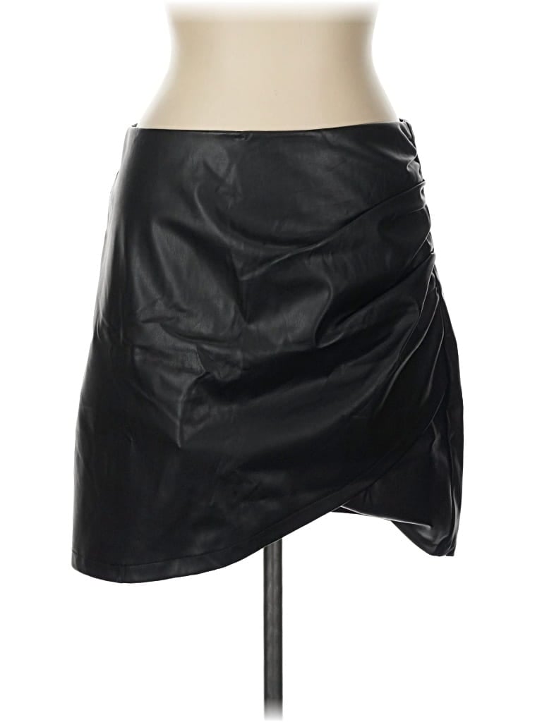 Pre-owned Shein Faux Leather Skirt In Black