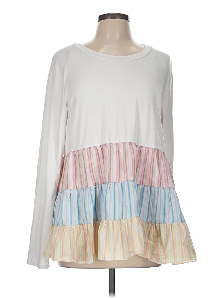 Pre-owned Haptics Long Sleeve Top White Boatneck Tops