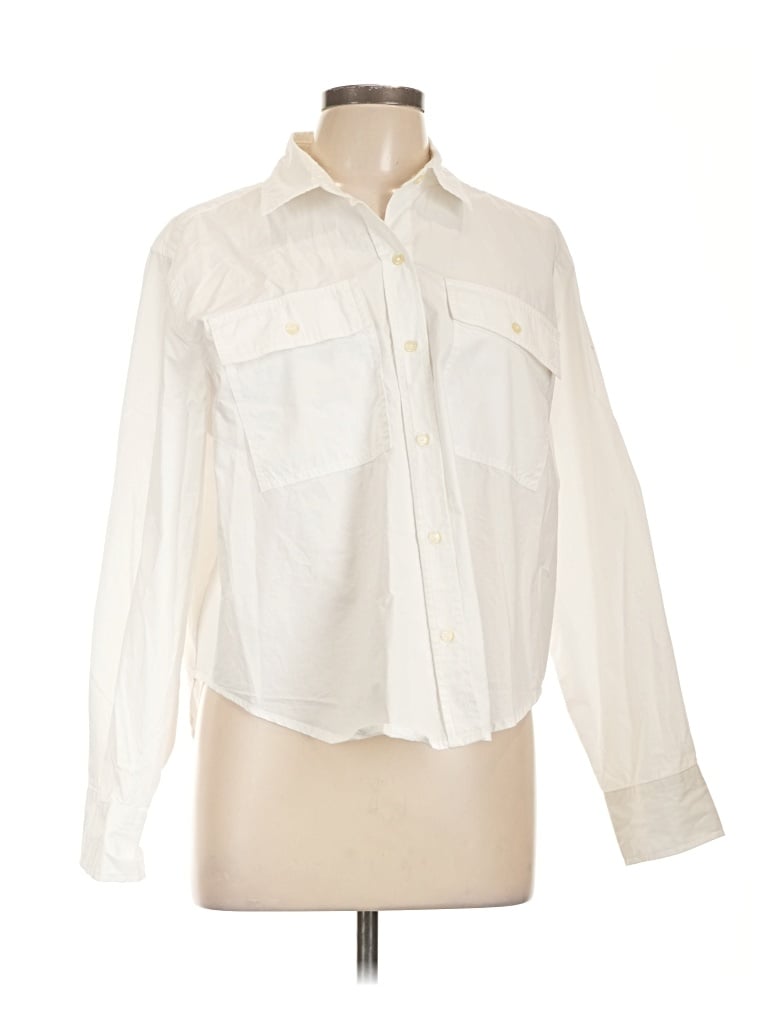 Pre-owned Free Assembly Long Sleeve Button Down Shirt In White