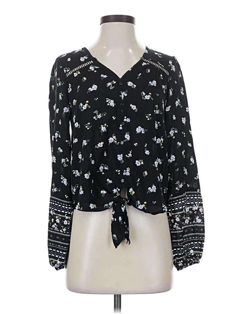 Pre-owned Hippie Rose Long Sleeve Blouse In Black