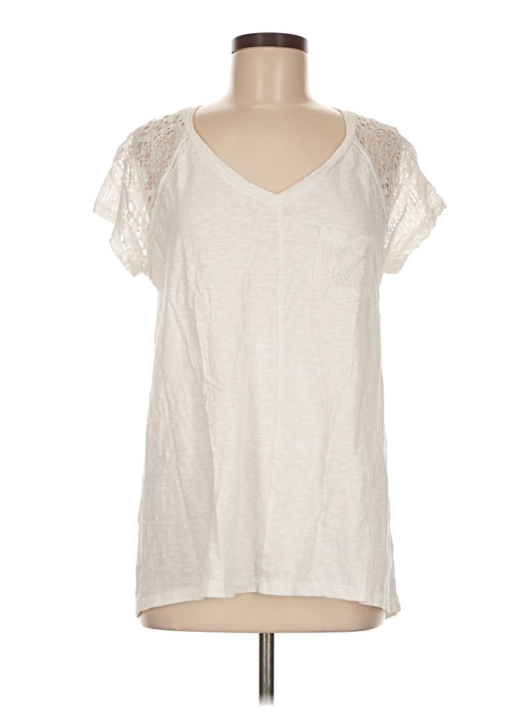 Pre-owned New Directions Short Sleeve Top Ivory V Neck Tops In White