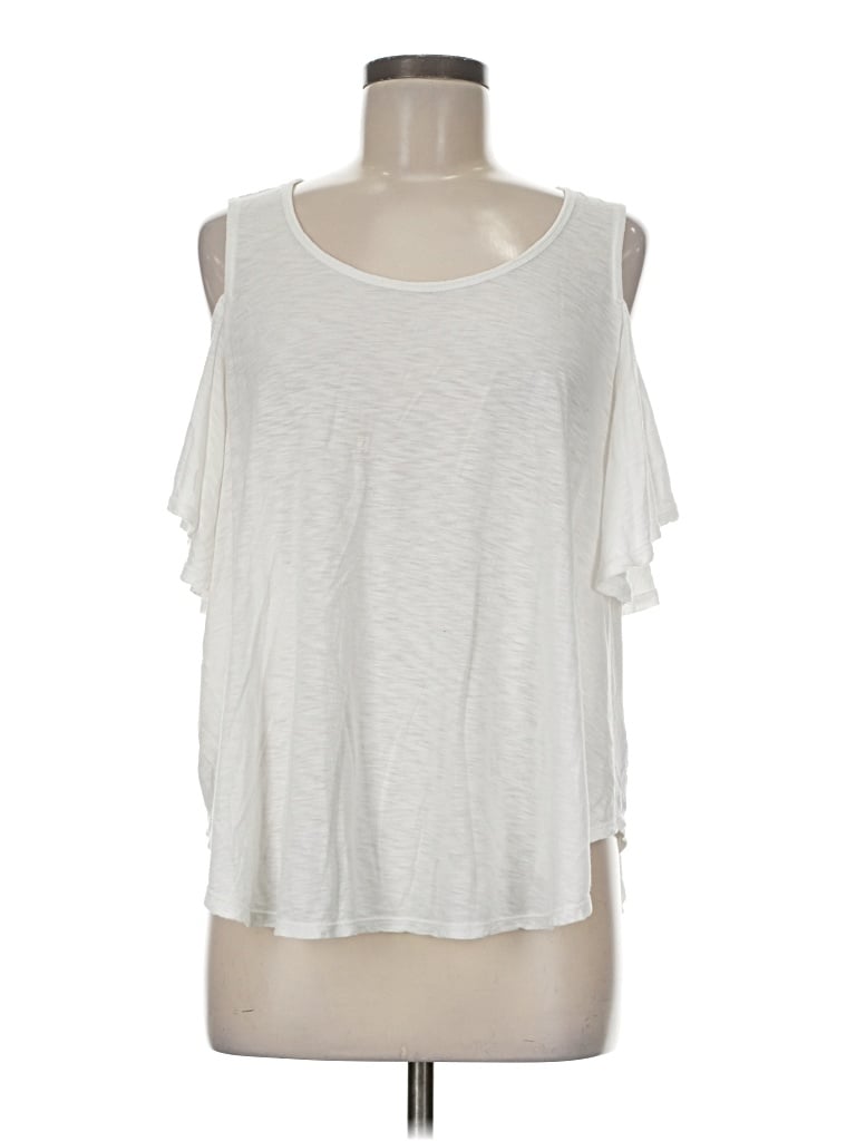 Pre-owned Express Short Sleeve Top Ivory Cold Shoulder Neckline Tops