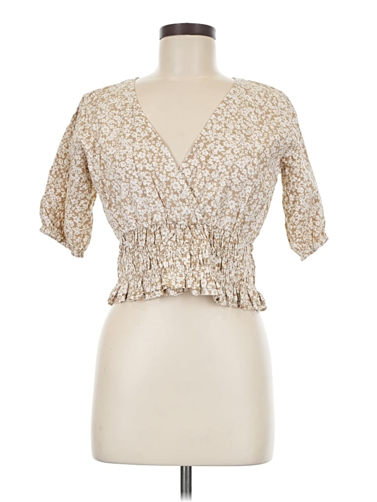 Sim & Sam Short Sleeve Blouse In Neutral