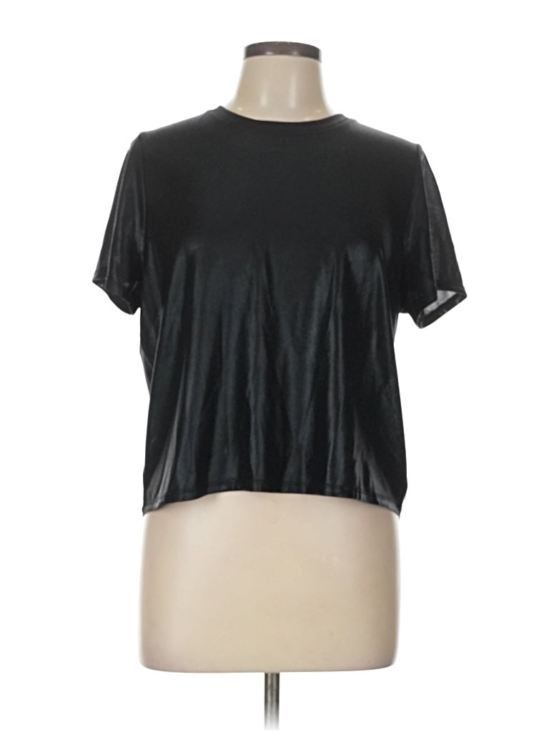 Pre-owned Porridge Short Sleeve Top Black Metallic Pattern Crew Neck Tops