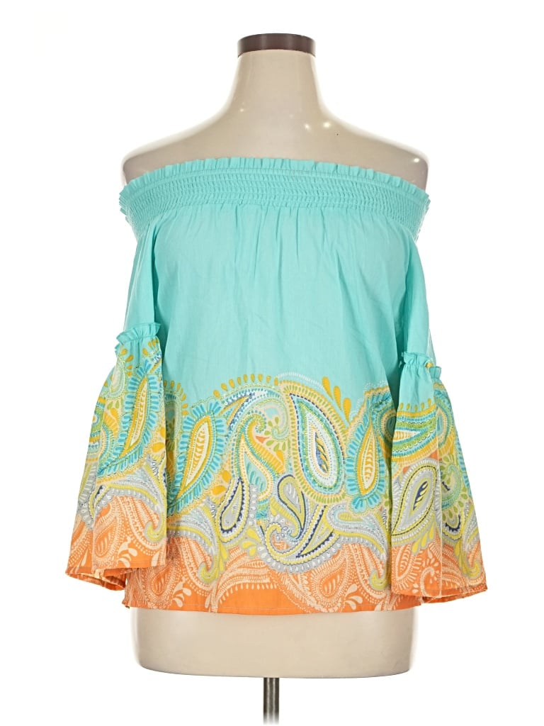 Pre-owned Unique Spectrum 3/4 Sleeve Blouse In Blue