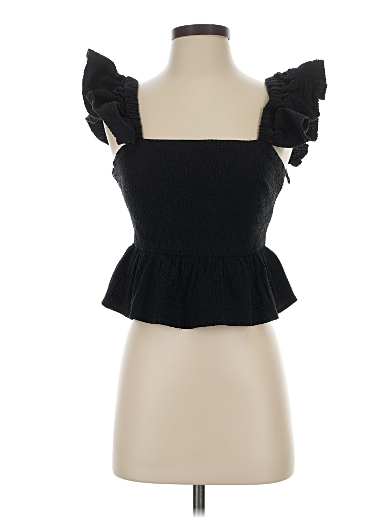 Pre-owned Mi Ami Short Sleeve Top Black Sweetheart Neckline Tops