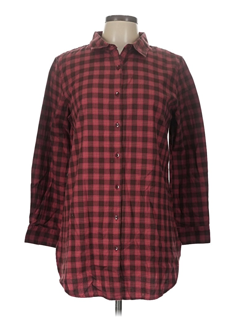 Pre-owned Garnet Hill 3/4 Sleeve Button Down Shirt In Burgundy
