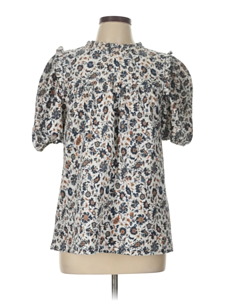 Pre-owned Ann Taylor Loft Short Sleeve Blouse In White