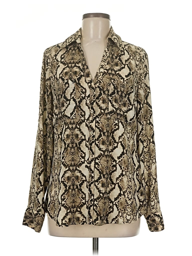 Pre-owned Express Outlet Long Sleeve Blouse In Ivory