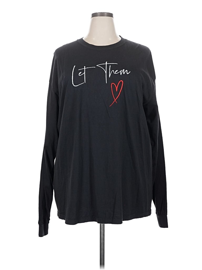 Pre-owned Comfort Colors Long Sleeve Top Black Crew Neck Tops