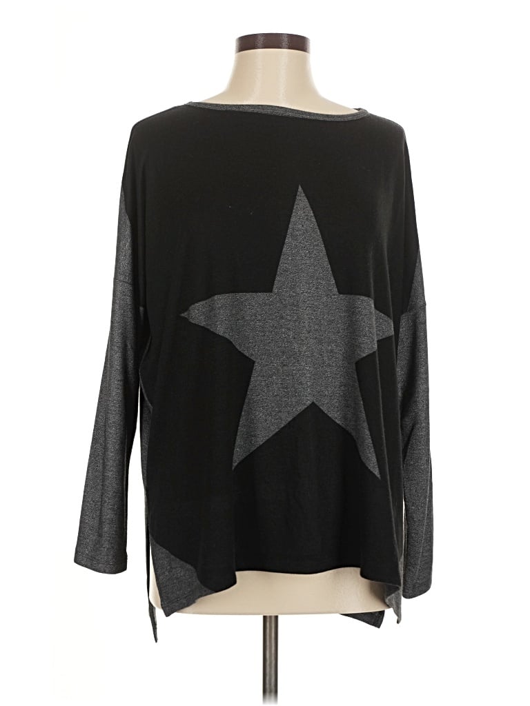 Pre-owned Go Couture Long Sleeve Top Black Stars Pattern Scoop Neck Tops