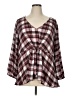 Torrid 100% Polyester Plaid Burgundy 3/4 Sleeve Blouse Size 1X Plus (1) - photo 1
