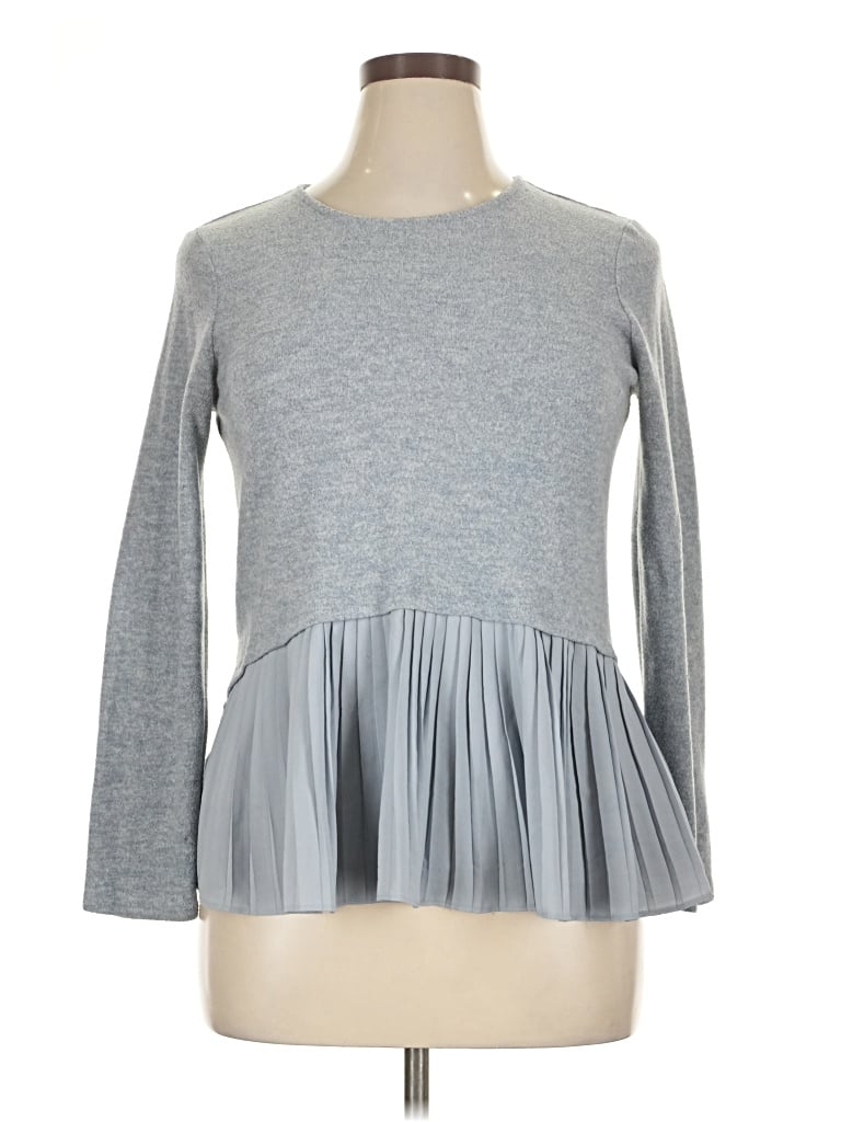 Pre-owned Lauren Conrad Long Sleeve Top Gray Crew Neck Tops