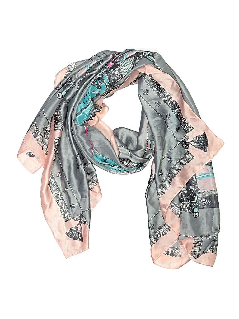 Pre-owned Assorted Brands Silk Scarf In Gray