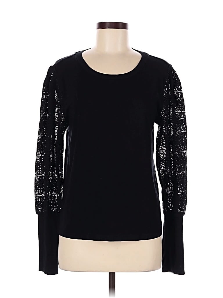 Pre-owned Evereve Long Sleeve Top Black Crew Neck Tops