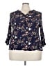 Monday Fun 100% Rayon Floral Blue 3/4 Sleeve Blouse Size 3X - photo 1