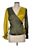 Never Fully Dressed Color Block Green Gold Long Sleeve Blouse Size 8 - photo 1
