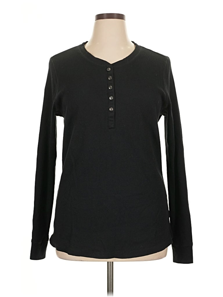 Pre-owned Natural Reflections Long Sleeve Henley Shirt In Black