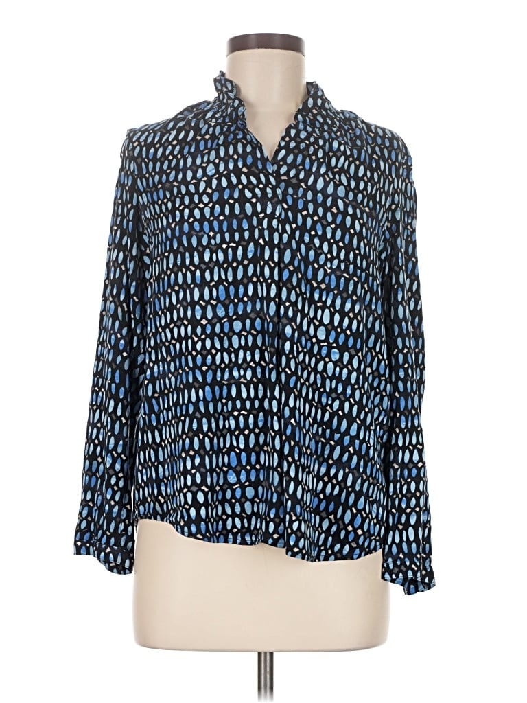 Pre-owned Nic + Zoe Long Sleeve Blouse In Blue