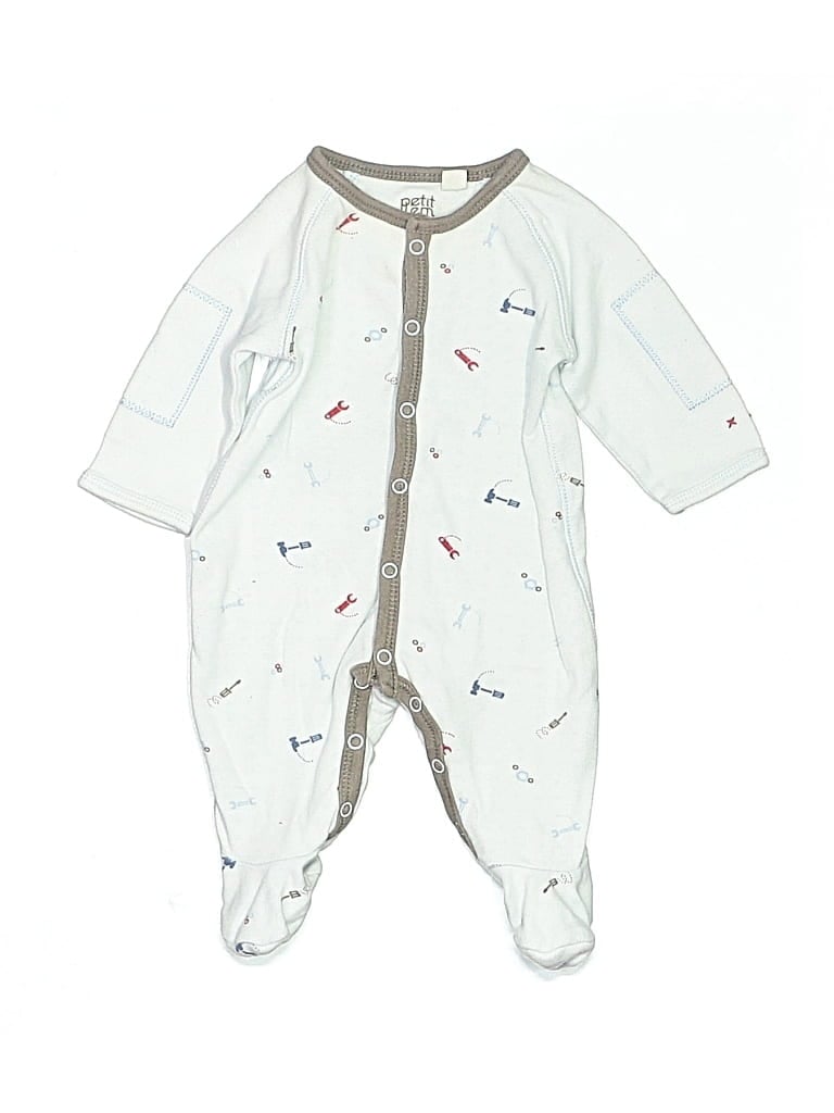 Pre-owned Petit Lem Babies' Long Sleeve Onesie In White