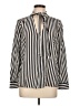 Iris & Ink 100% Silk Stripes Ivory Long Sleeve Silk Top Size 10 - photo 1