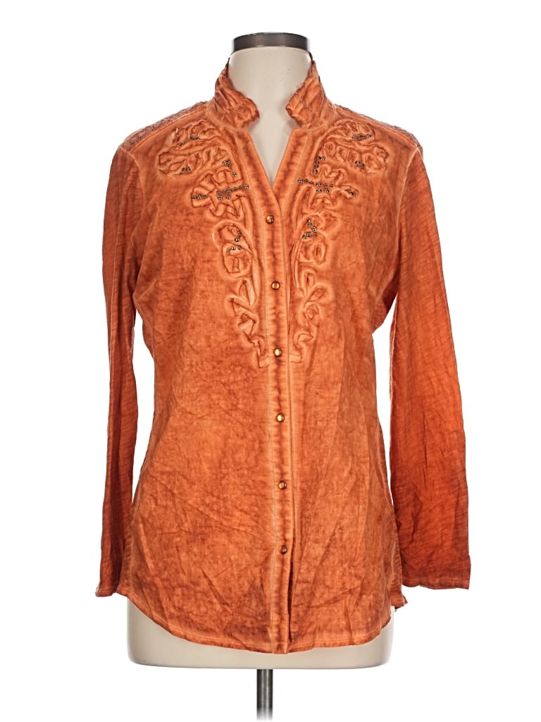 Pre-owned Reba Long Sleeve Button Down Shirt In Orange