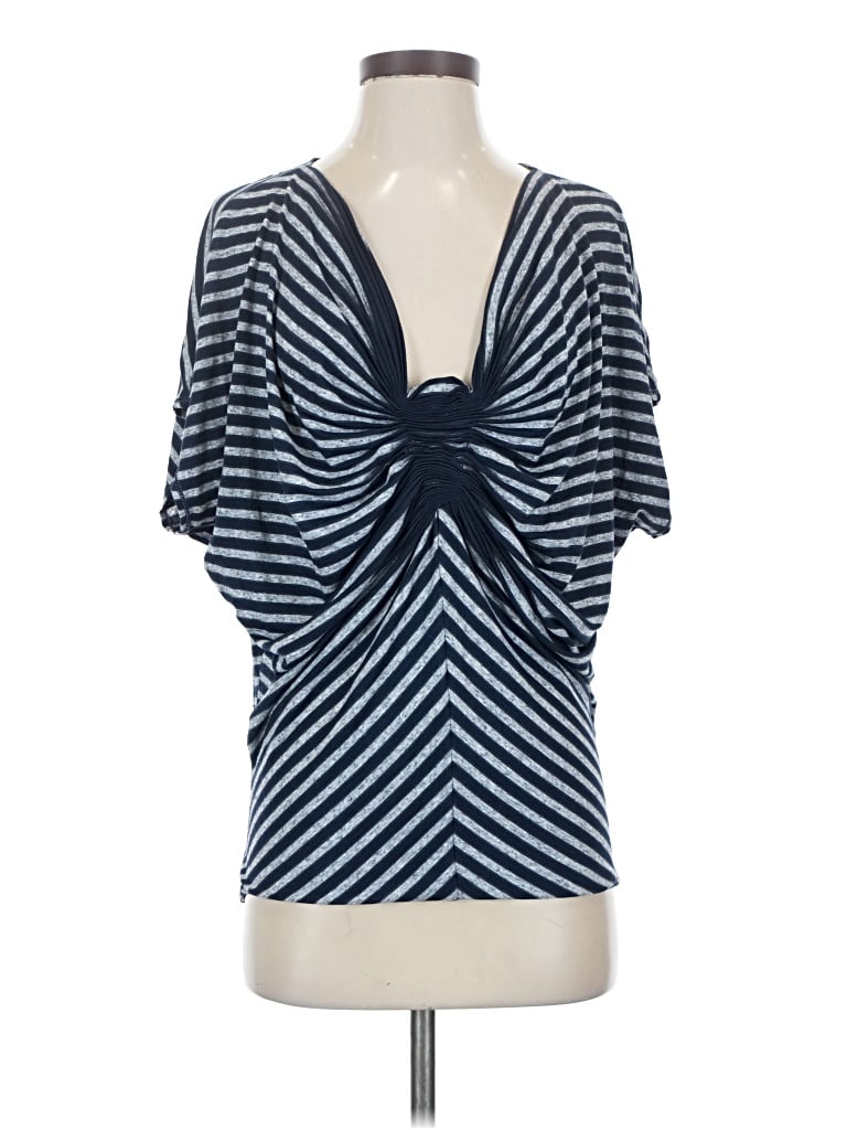 Pre-owned Studio M Short Sleeve Top Blue Plunge Neckline Tops