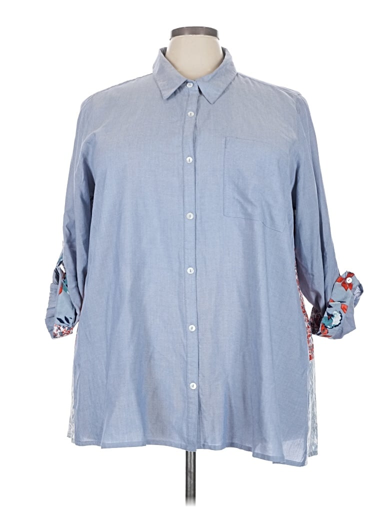 Pre-owned Intro 3/4 Sleeve Button Down Shirt In Blue