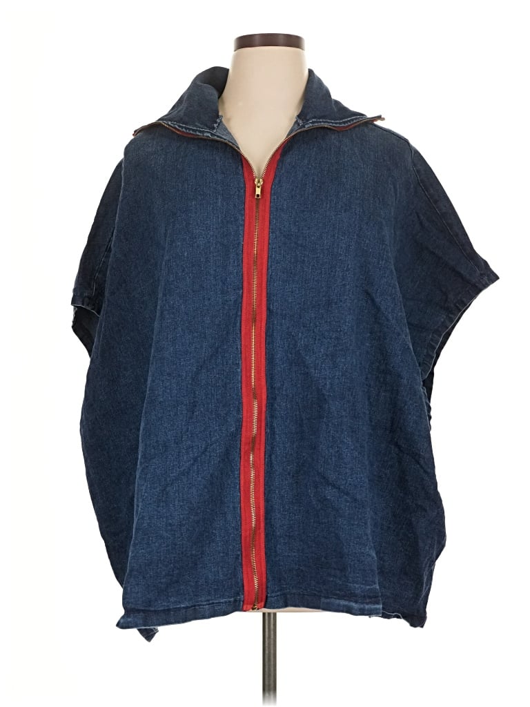 Pre-owned Lost Petal Linens Poncho In Blue