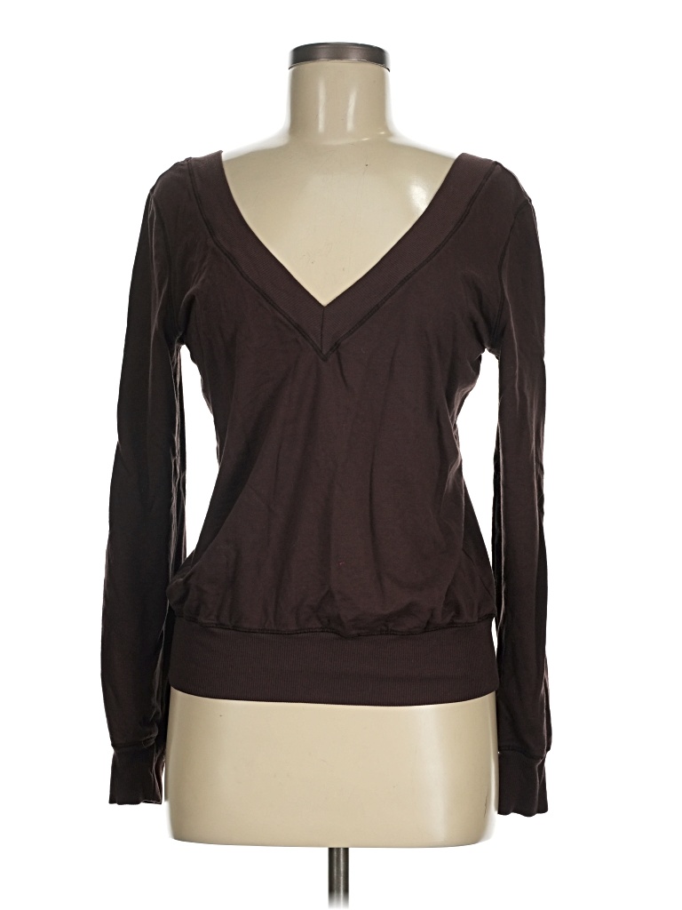 Pre-owned Splendid Long Sleeve Top Brown Plunge Neckline Tops