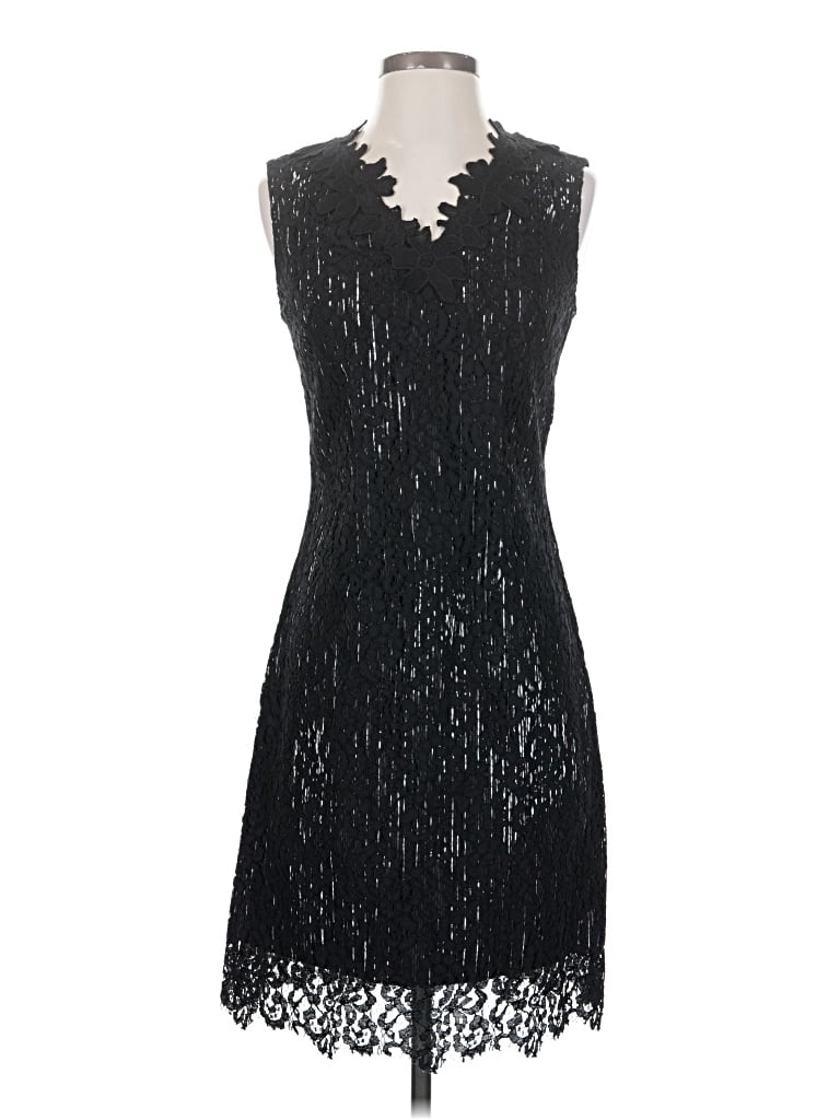 Elie Tahari Cocktail Dress - Sheath: Black Tweed Pattern Dresses - Used - Size Small