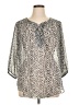 AGB 100% Polyester Chevron-herringbone White Silver 3/4 Sleeve Blouse Size 1X - photo 1