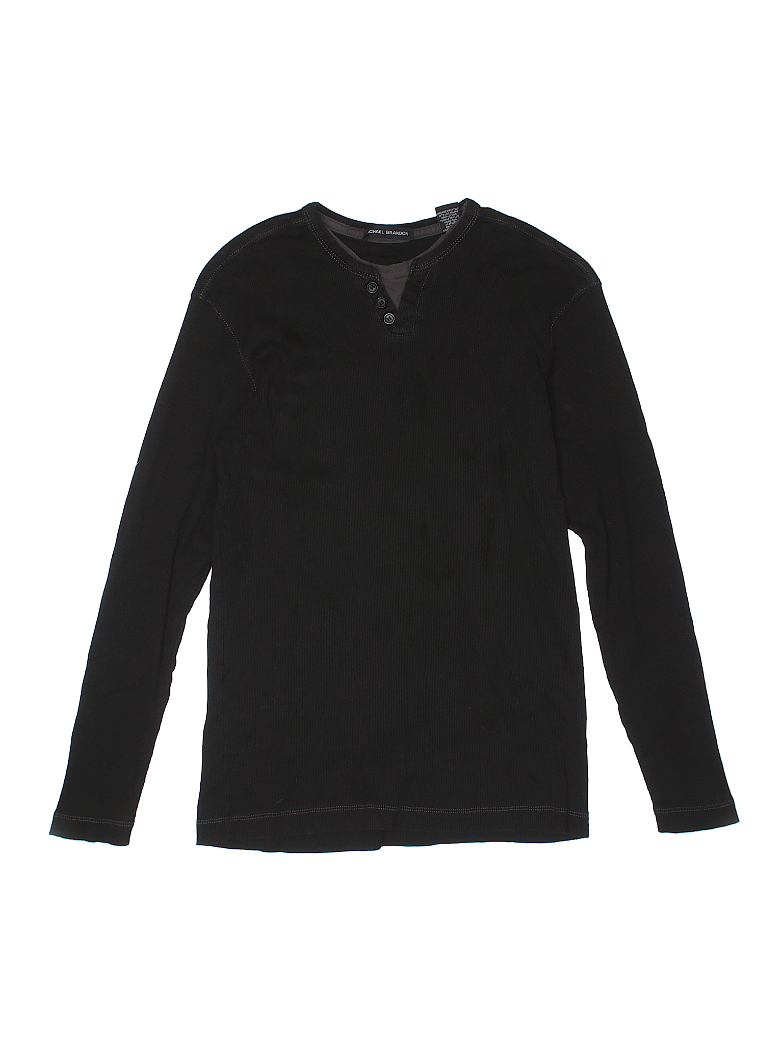 Michael Brandon 100% Cotton Solid Black Long Sleeve Henley Size S - 86% off