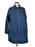Roaman's 100% Cotton Damask Solid Blue 3/4 Sleeve Button-Down Shirt Size 6 - photo 1