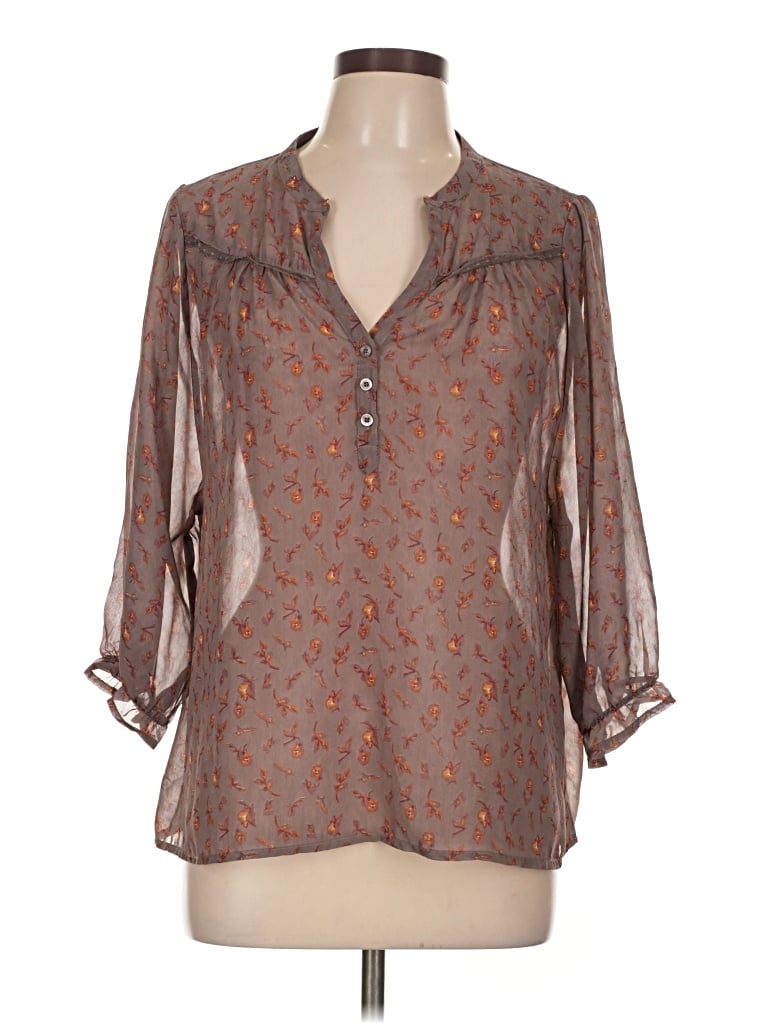 Pre-owned Rubbish Long Sleeve Henley Shirt In Brown