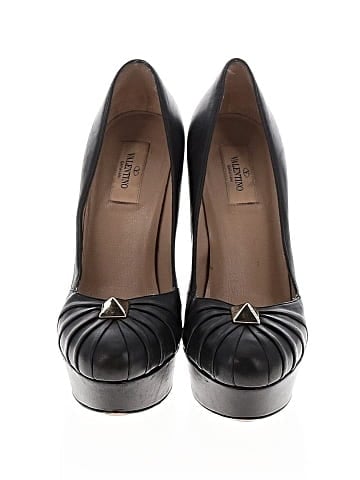 Valentino Garavani Leather Rockstud Pleated Platform Pumps (view 2)