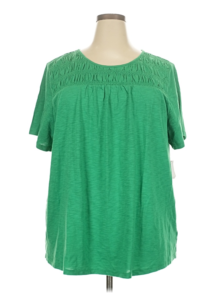 Talbots Short Sleeve Top Green Ruffles Neckline Tops