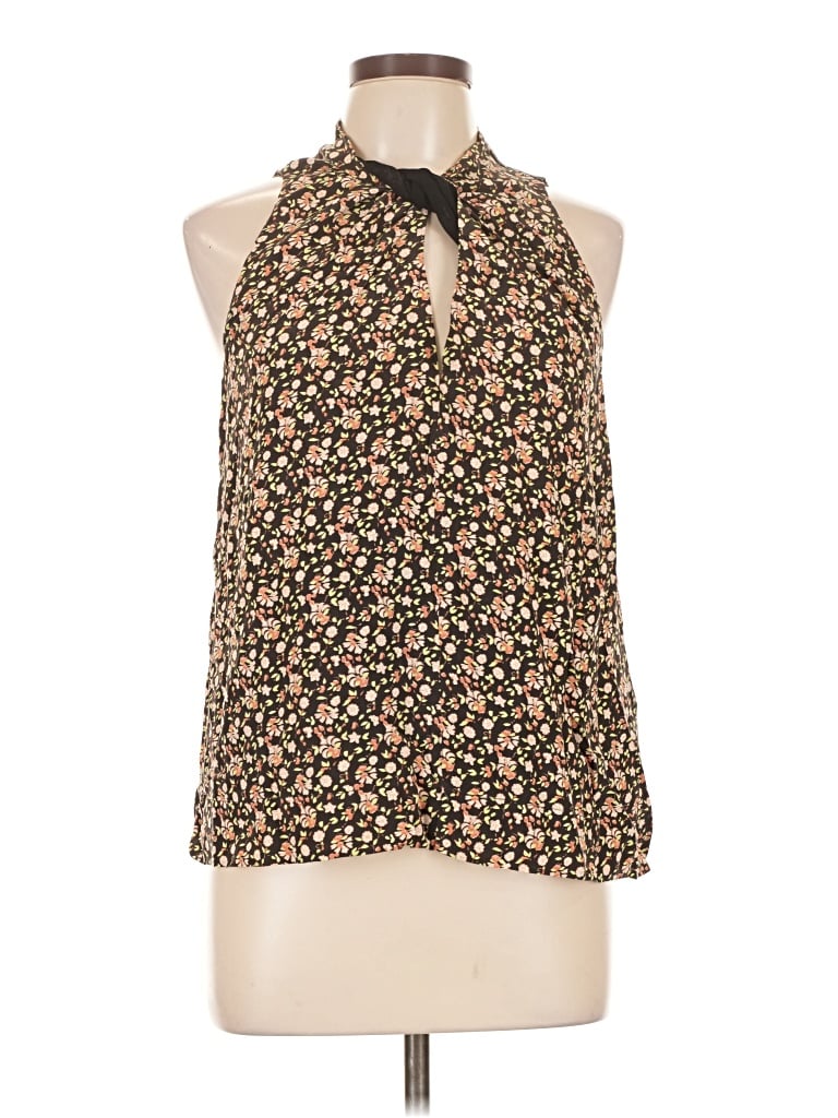 Pre-owned Joie Sleeveless Silk Top Brown Halter Neckline Tops