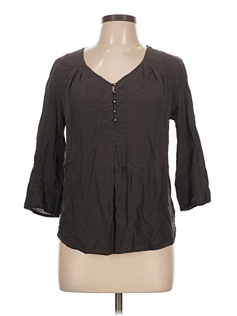 Pre-owned Daniel Rainn 3/4 Sleeve Silk Top Gray V Neck Tops
