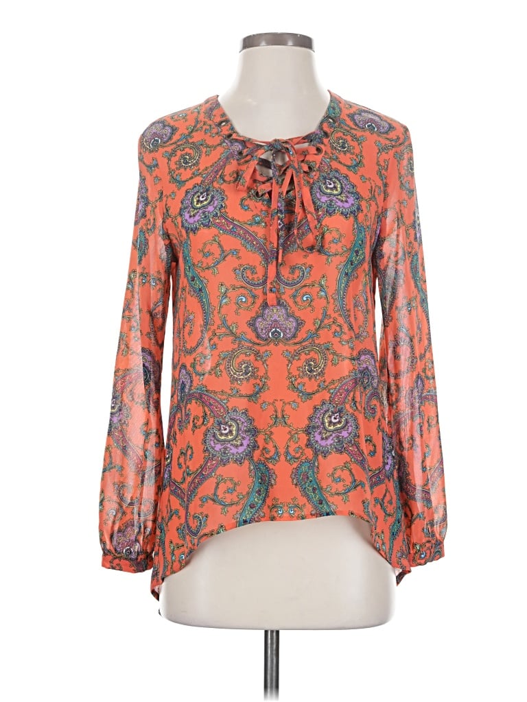 Pre-owned Nicole By Nicole Miller Long Sleeve Blouse In Orange