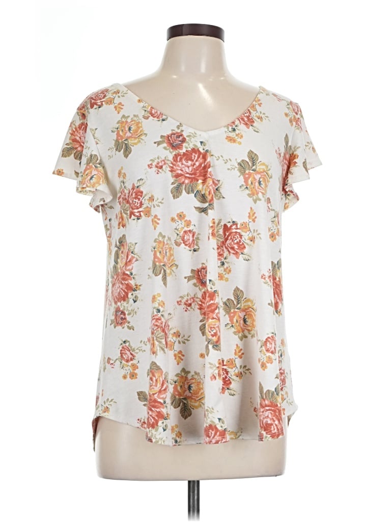 Pre-owned Bobeau Short Sleeve Blouse In White