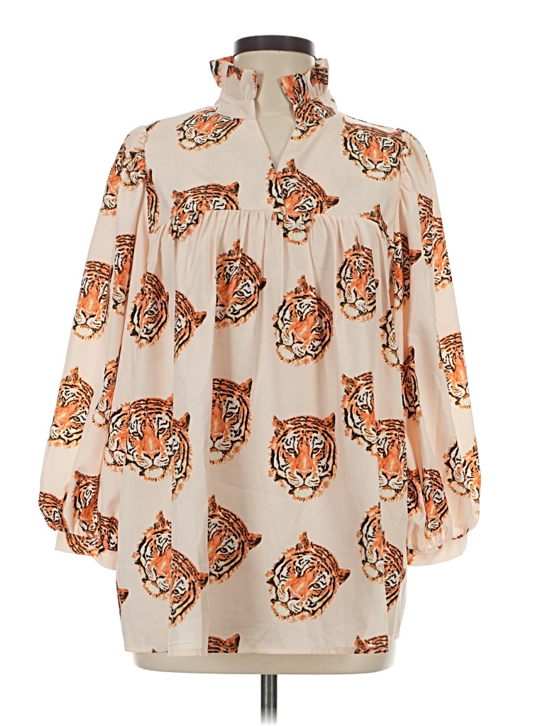 Pre-owned Unbranded 3/4 Sleeve Blouse In Brown