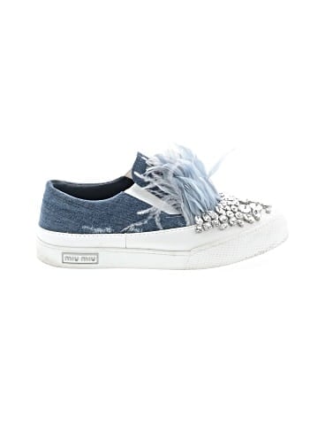 Miu Miu Denim Feather crystal embellished slip-on Sneakers (view 1)