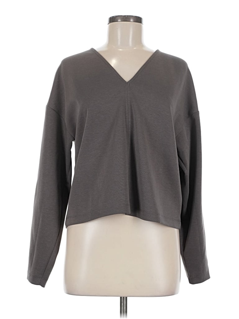 Pre-owned Evereve Long Sleeve Top Gray V Neck Tops