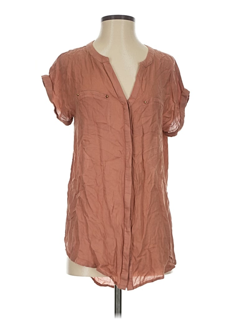 Pre-owned Doe & Rae Short Sleeve Blouse In Brown