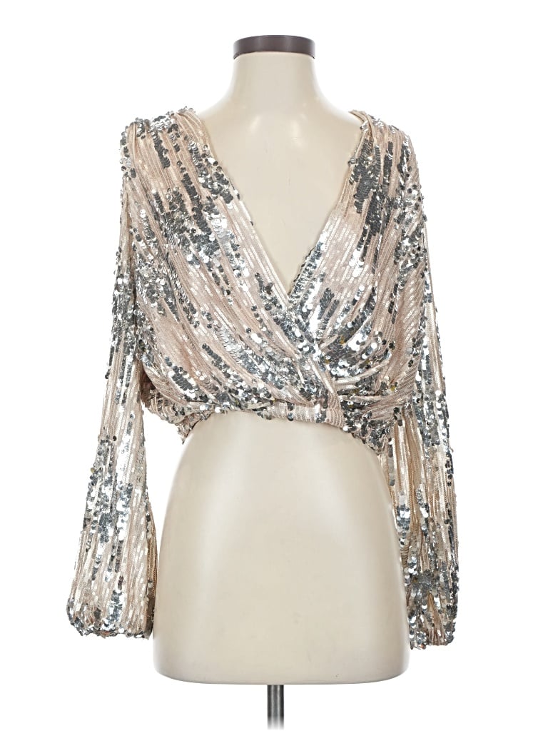 Pre-owned Astr 3/4 Sleeve Blouse In Silver